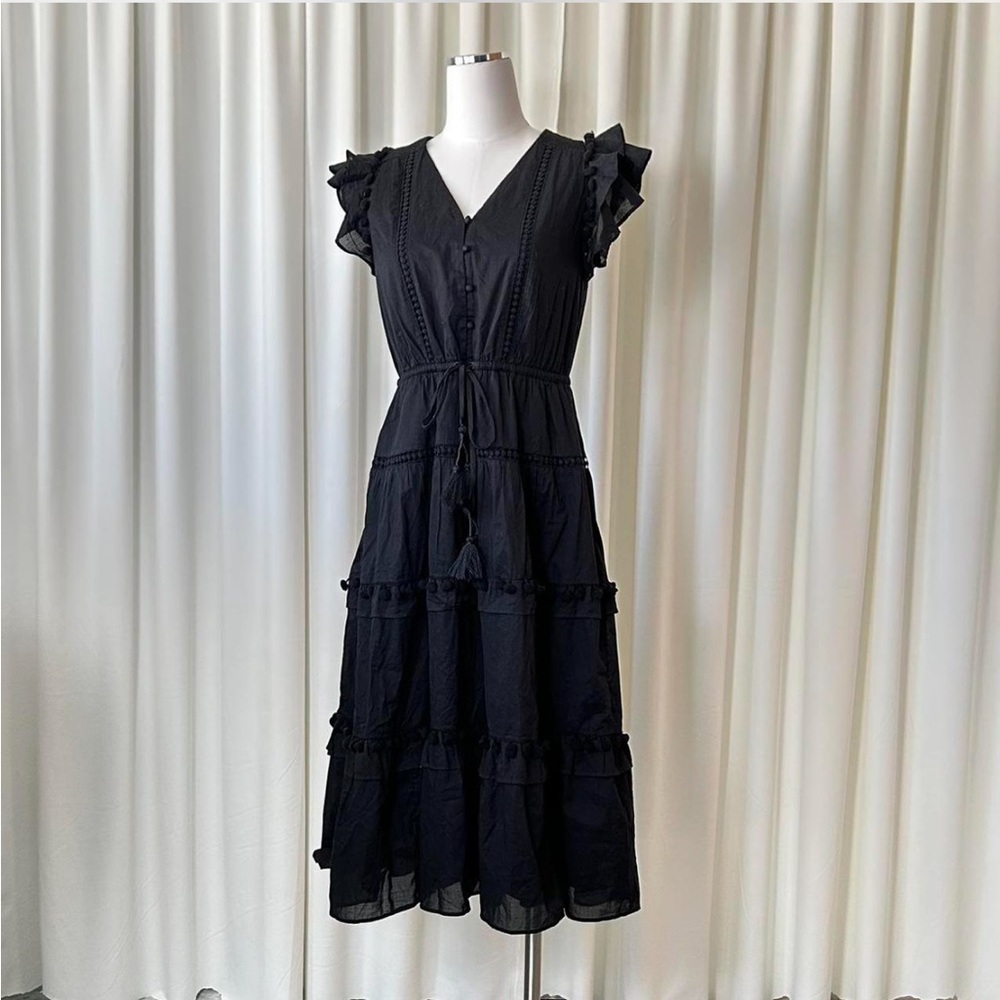 J. Crew Pom-pom Dress In Cotton Voile Black Size 6. - Picture 1 of 7